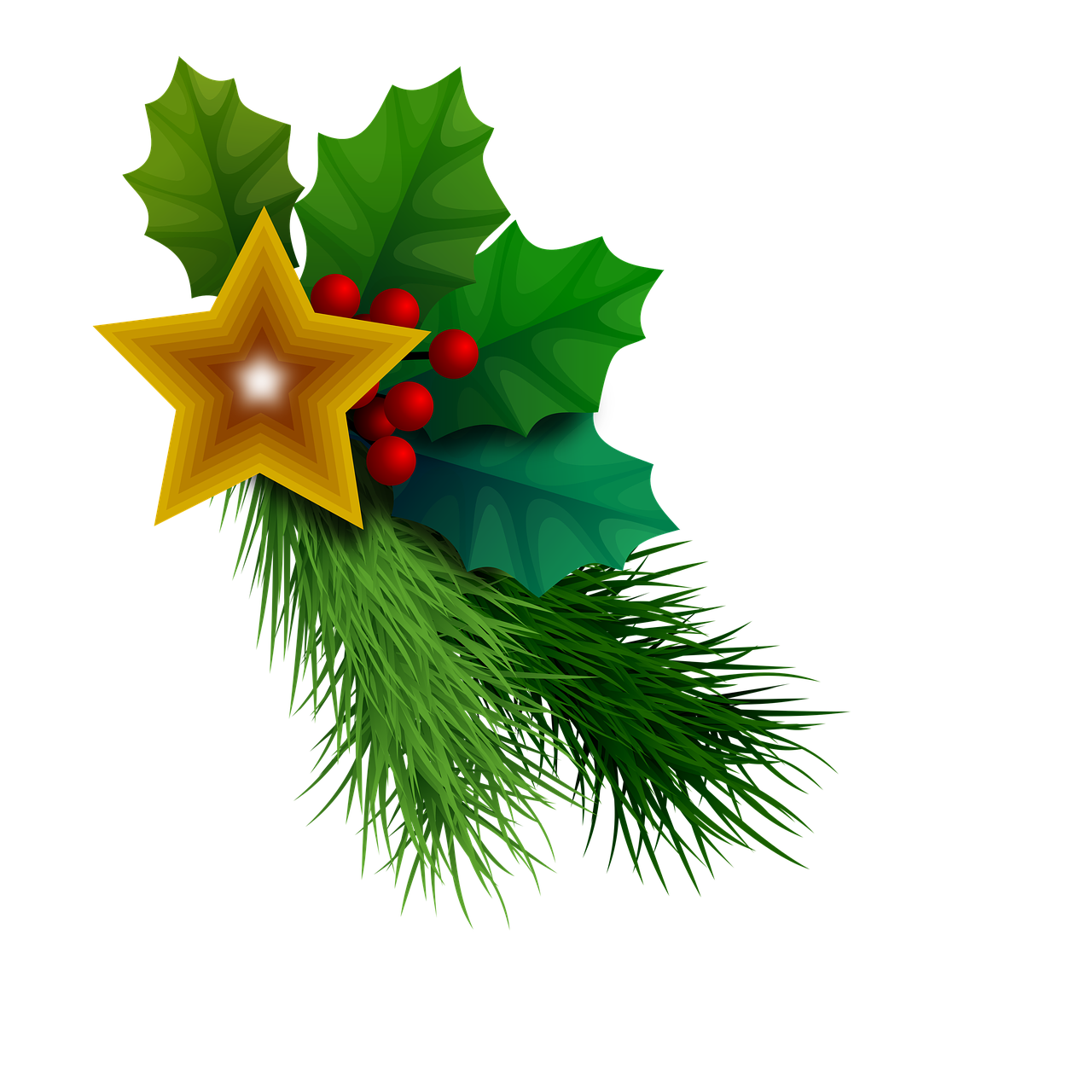 christmas, decorative, decoration, celebration, winter, december, ornament, decorate, brightness, festive, bright, star, branches, pine, holly, sheets, green, golden, object, isolated, colorful, garnish, floral, berries, christmas, winter, pine, holly, holly, holly, holly, holly, garnish